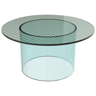 Pre-owned Pieces Fence Coffee Table By , Modern Interlayer Glass Surface With Acrylic Base In Blue