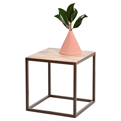 Pre-owned Pieces Hybrid Side Table By , Modern Customizable End Table In Stone Glass Wood In Brown