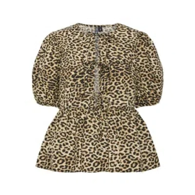 Pieces Leopard Print Tie Front Blouse In Animal Print