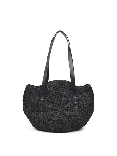 Pieces Lona Round Shopper Bag In Black