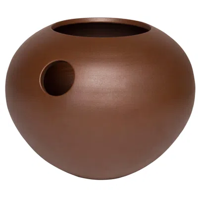 Pre-owned Pieces Modern Peony Ceramic Handmade Vase Customizable Rust Orbe In Brown