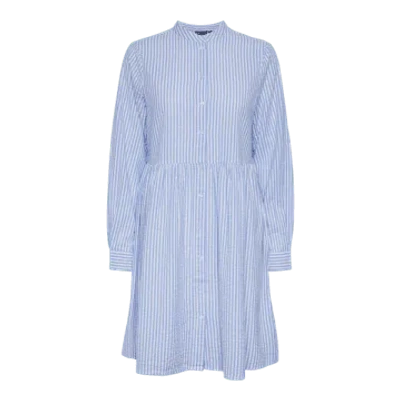 Pieces Sally Long Sleeve Blue Striped Dress