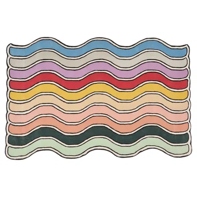 Pre-owned Pieces Wavy Rug Brite Hand Tufted Carpet In Brown