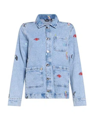 Pieces Woman Denim Outerwear Blue Size L Cotton, Recycled Cotton, Elastane