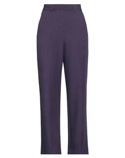Pieces Woman Pants Dark Purple Size 29w-30l Recycled Polyester, Viscose, Elastane In Blue