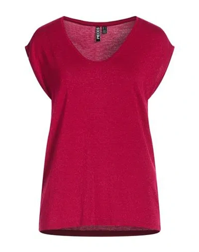 Pieces Woman T-shirt Garnet Size L Viscose, Metallic Fiber, Elastane In Red