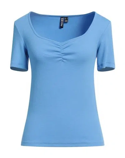 Pieces Woman T-shirt Light Blue Size M Cotton, Elastane In Blue