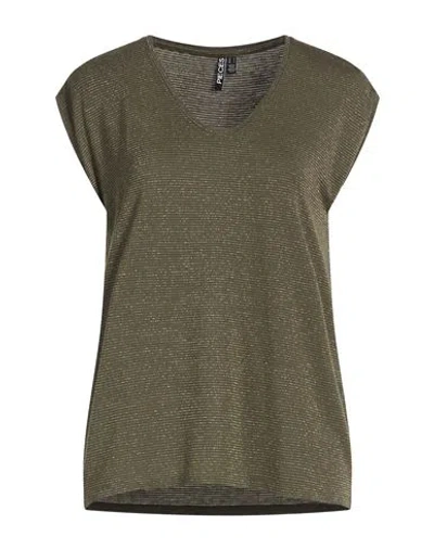 Pieces Woman T-shirt Military Green Size L Viscose, Metallic Fiber, Elastane