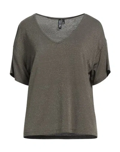 Pieces Woman T-shirt Military Green Size S Ecovero Viscose, Metallic Fiber, Elastane