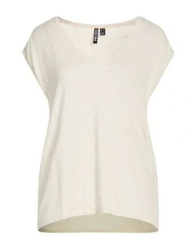 Pieces Woman T-shirt Off White Size L Viscose, Metallic Fiber, Elastane