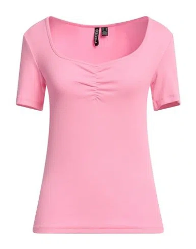 Pieces Woman T-shirt Pink Size M Cotton, Elastane In Pink
