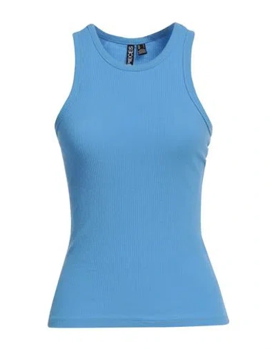 Pieces Woman Tank Top Light Blue Size Xs Cotton, Elastane In Blue