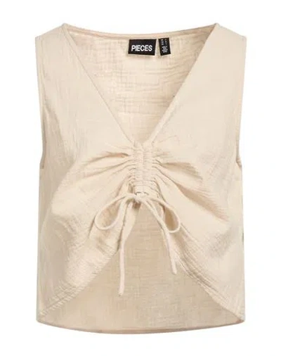 Pieces Woman Top Beige Size L Organic Cotton In Neutral