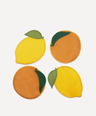 Piecework Citrus Fruit Linen Cocktail Napkins Set Of Four