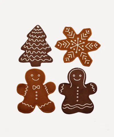 Piecework Gingerbread Cocktail Napkins Set Of 4 In Multi