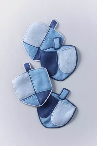 Piecework Holiday Cocktail Napkins, Set Of 4 In Blue