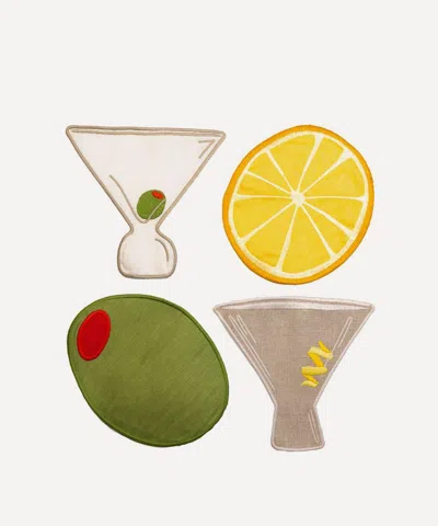 Piecework Martini Linen Cocktail Napkins Set Of Four