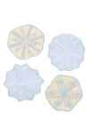 Piecework Puzzles Assorted Set Of 4 Snowflakes Linen Cocktail Napkins In Blue