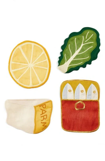 Piecework Puzzles Caesar Salad Set Of 4 Linen Napkins In Multi