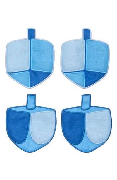 Piecework Puzzles Set Of 4 Linen Dreidel Cocktail Napkins In Blue