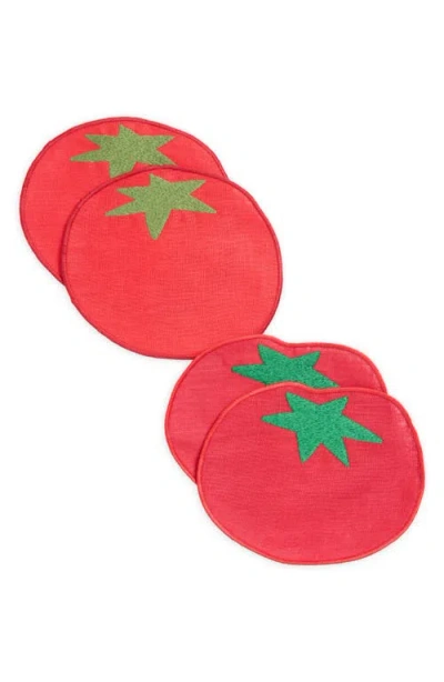 Piecework Puzzles Set Of 4 Tomato Cocktail Napkins In Red