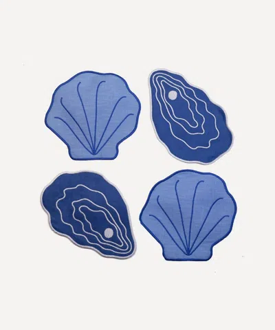 Piecework Shell Linen Cocktail Napkins Set Of Four