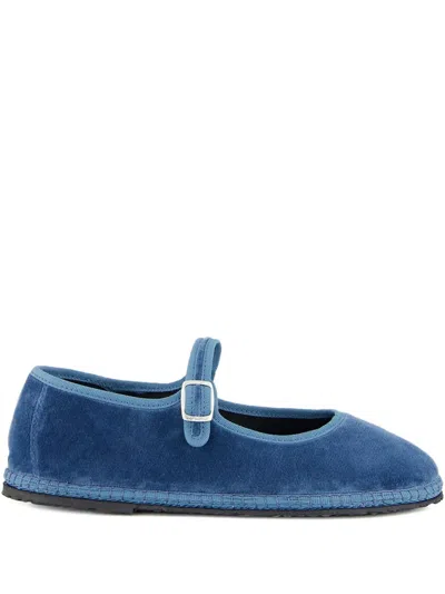 Piedaterre Mary Jane Velvet Buckle Ballet Flats In Blue