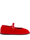 Piedaterre Mary Jane Velvet Buckle Ballet Flats In Red
