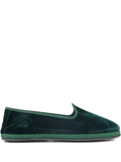 Piedaterre Modigliani Velvet Flat Loafers In Green