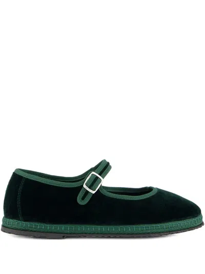 Piedaterre Velvet Ballet Flats In Green