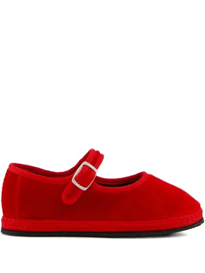Piedaterre Velvet Buckled Ballet Flats In Red