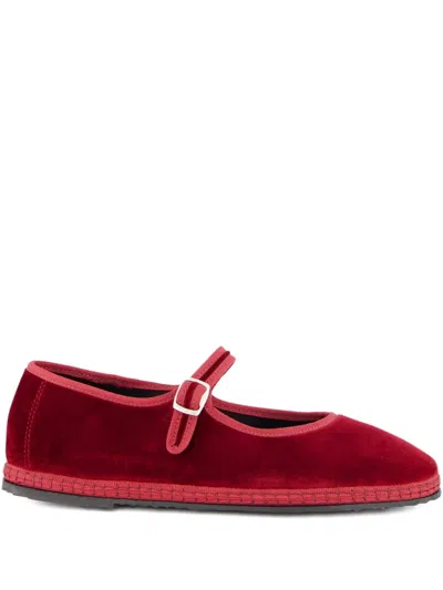 Piedaterre Velvet Mary Jane Flats In Red