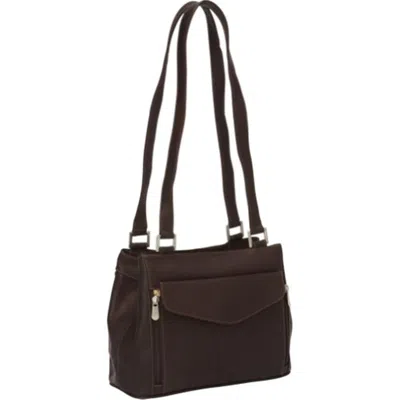 Piel Leather 2999 - Chc Double Compartment Shoulder Bag - Chocolate In Multi