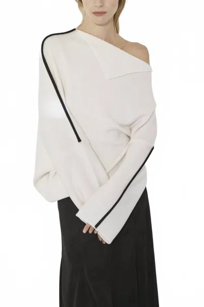 Pier Antonio Gaspari Gaspari Asymmetrical Sweater With Piping In Latte/black In White