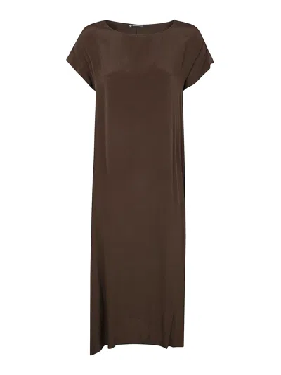 Pierantonio Gaspari Silk Bicolour Dress In Brown