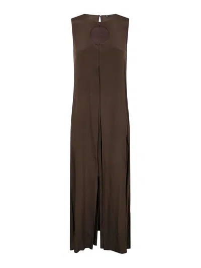 Pierantonio Gaspari Silk Short Sleeves Long Dress In Brown