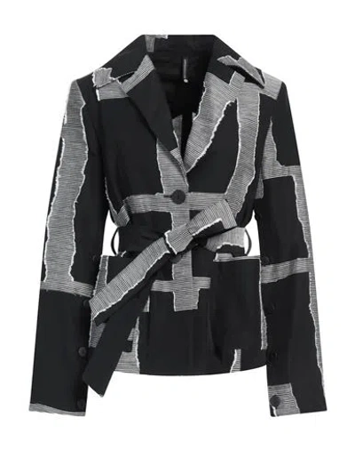 Pierantonio Gaspari Woman Blazer Black Size 12 Linen, Cotton, Polyester, Polyamide