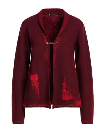 Pierantonio Gaspari Woman Cardigan Burgundy Size 12 Virgin Wool, Viscose, Polyester In Red