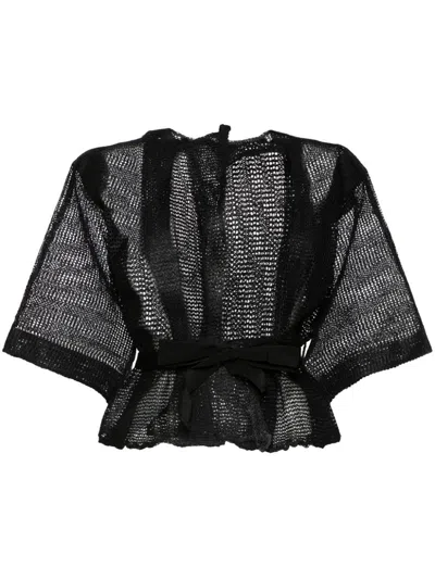 Pierantoniogaspari Belted Open-knit Cardigan In Black