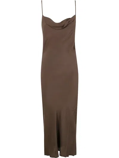 Pierantoniogaspari Silk Midi Dress In Brown