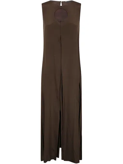 Pierantonio Gaspari Silk Short Sleeves Long Dress In Ebony