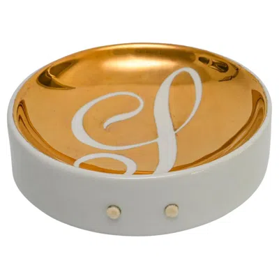 Pre-owned Piero Fornasetti Mid-century Decorative Bowl, Gilt Porcelain, Italy In Brown