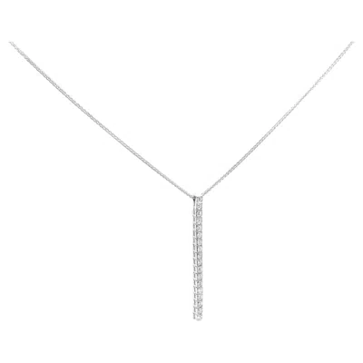 Pre-owned Piero Milano 1 Row Natural Diamond Drop Pendant Necklace 18k White Gold 0.40cttw