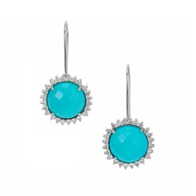 Pre-owned Piero Milano .92 Carat Diamond Halo Turquoise White Gold Dangle Earrings