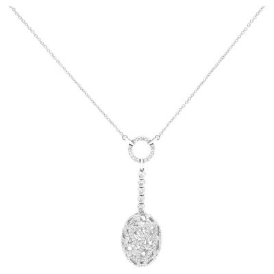Pre-owned Piero Milano Natural Diamond Drop Pendant Necklace 18k White Gold 1.33cttw