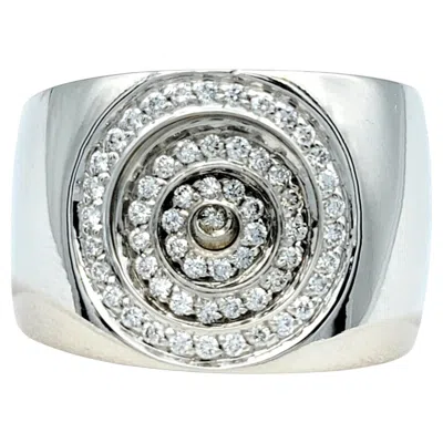 Pre-owned Piero Milano Pavé Diamond Concentric Circle Wide 18 Karat White Gold Band Ring