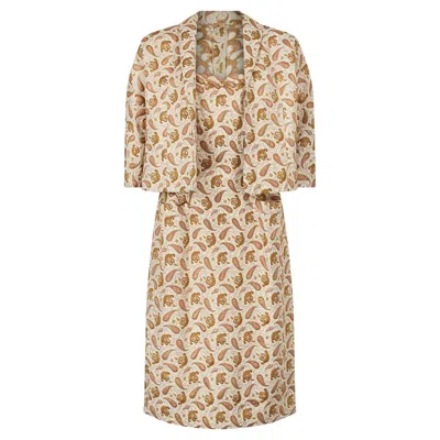 Pre-owned Pierre Balmain 1954  Haute Couture Silk Brocade Dress And Jacket Suit In Sand