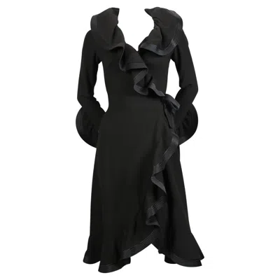 Pre-owned Pierre Balmain 1960's  Haute Couture Black Dress With Flounced Trim