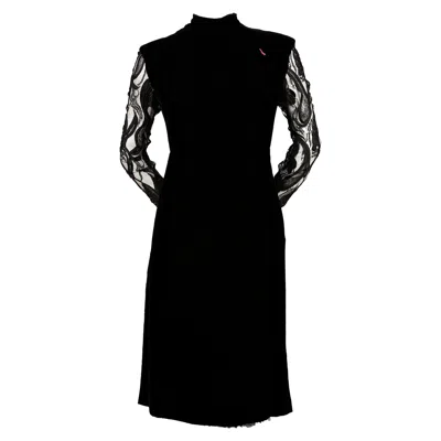 Pre-owned Pierre Balmain 1960's  Haute Couture Velvet Dress With Sheer Lace Detail In Black