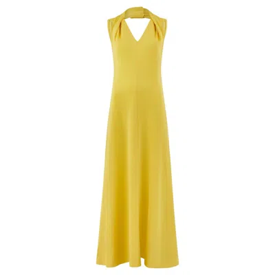 Pre-owned Pierre Balmain 1970s  Jersey A-line Yellow Halterneck Maxi Dress